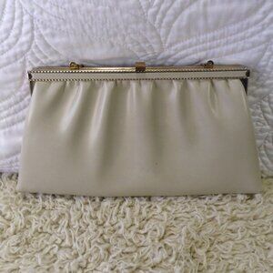 VTG Leather Ande Evening purse clutch gold chain kiss lock Avant Garde Black tie